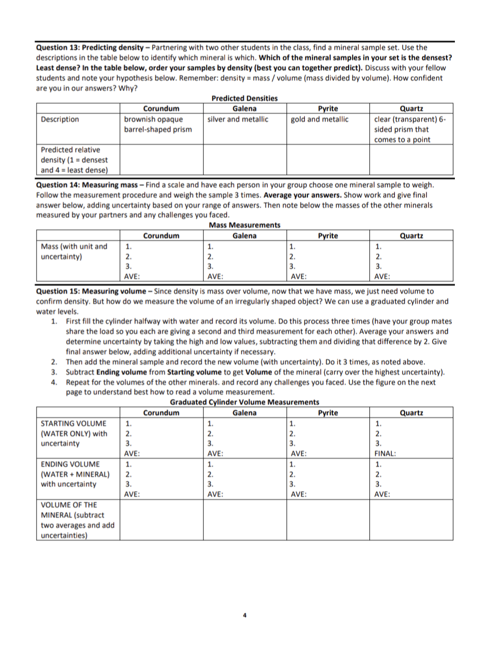  Question 13: Predicting density - Partnering with two other students in