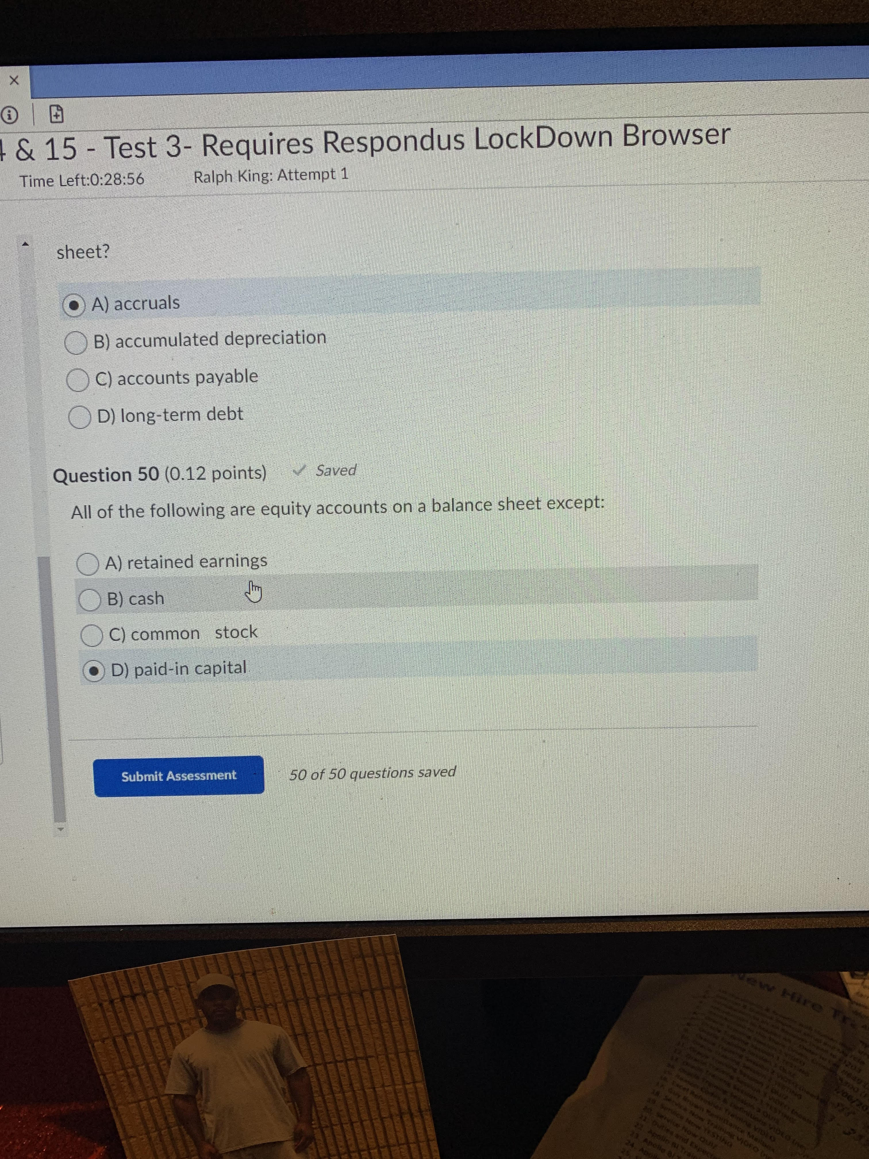  X & 15 - Test 3- Requires Respondus LockDown Browser Time