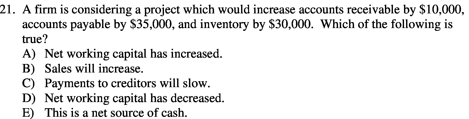 21. A firm is considering a project which would increase accounts