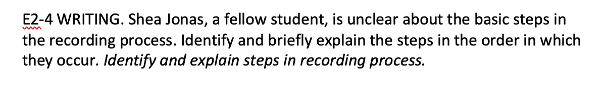 in E2.2. Instructions Journalize the transactions (You may omit explanations.)Q WRITING. Shea