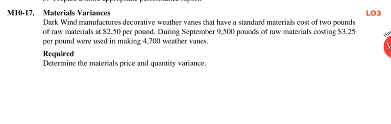 Please answer this question M10-17. Materials Variances LO3 Dark Wind manufactures decorative