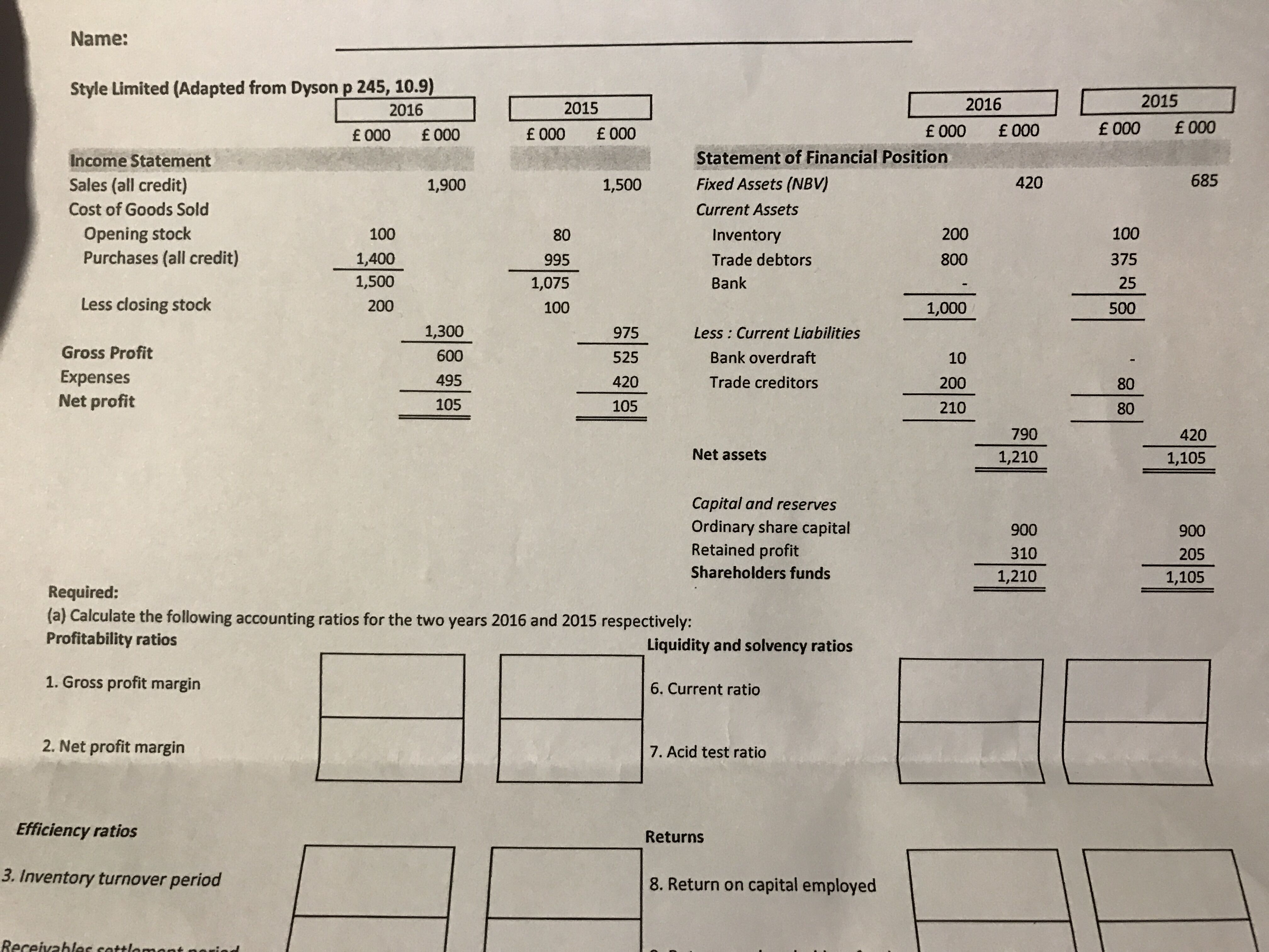  Name tyle Limited ( Adapted from Dyson p 245 , 10.9