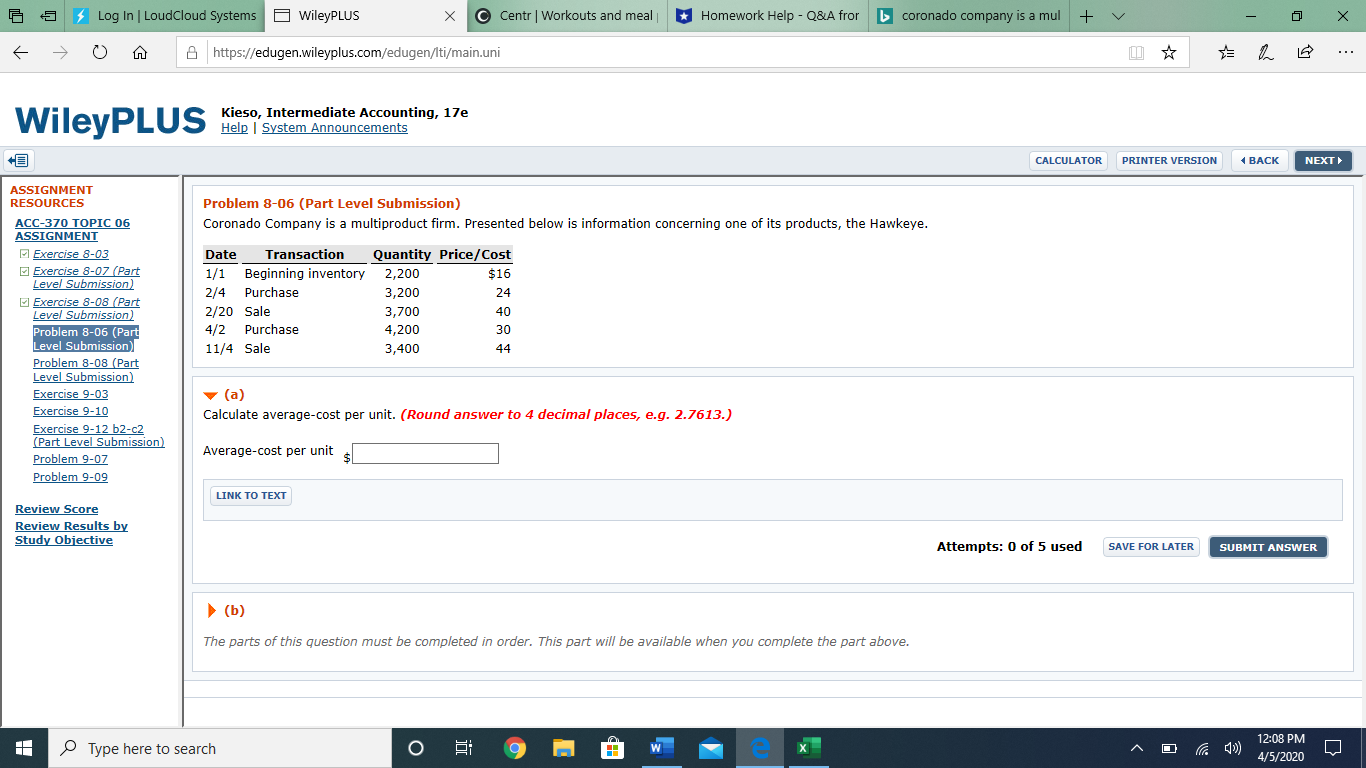 Imstuck on this problem *Log In | LoudCloud Systems WileyPLUS X Centr