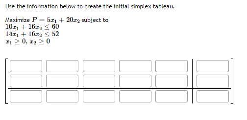 please assist Use the information below to create the initial simplex tableau.