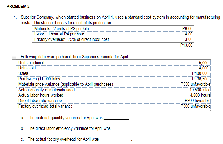 help me solve this with a solution. PROBLEM 2 1. Superior Company,