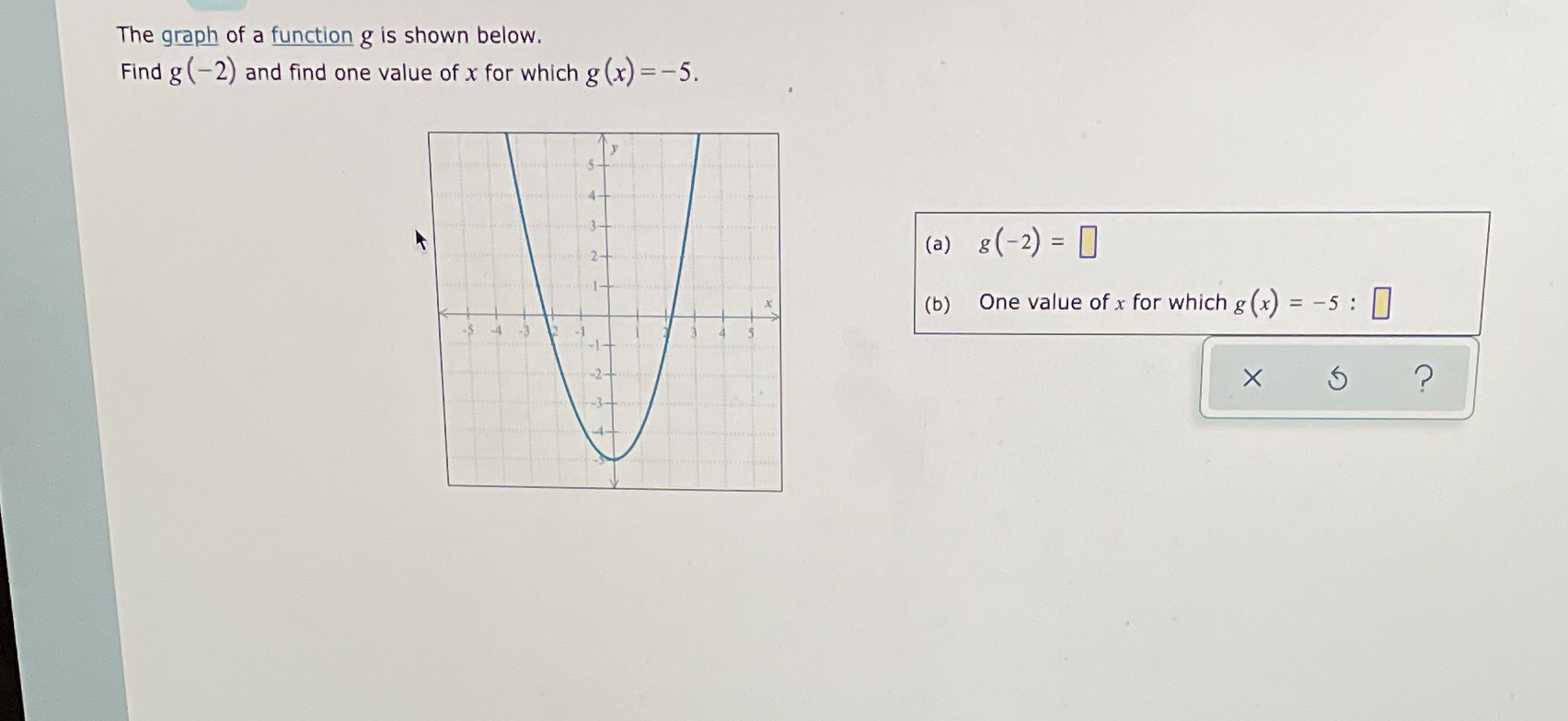  The graph of a function g is shown below. Find g