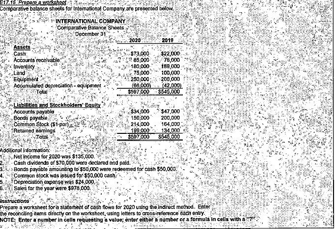 #17.15 Prepare & worksheet~4 8 35 Comperalive balance sheets for Intemational