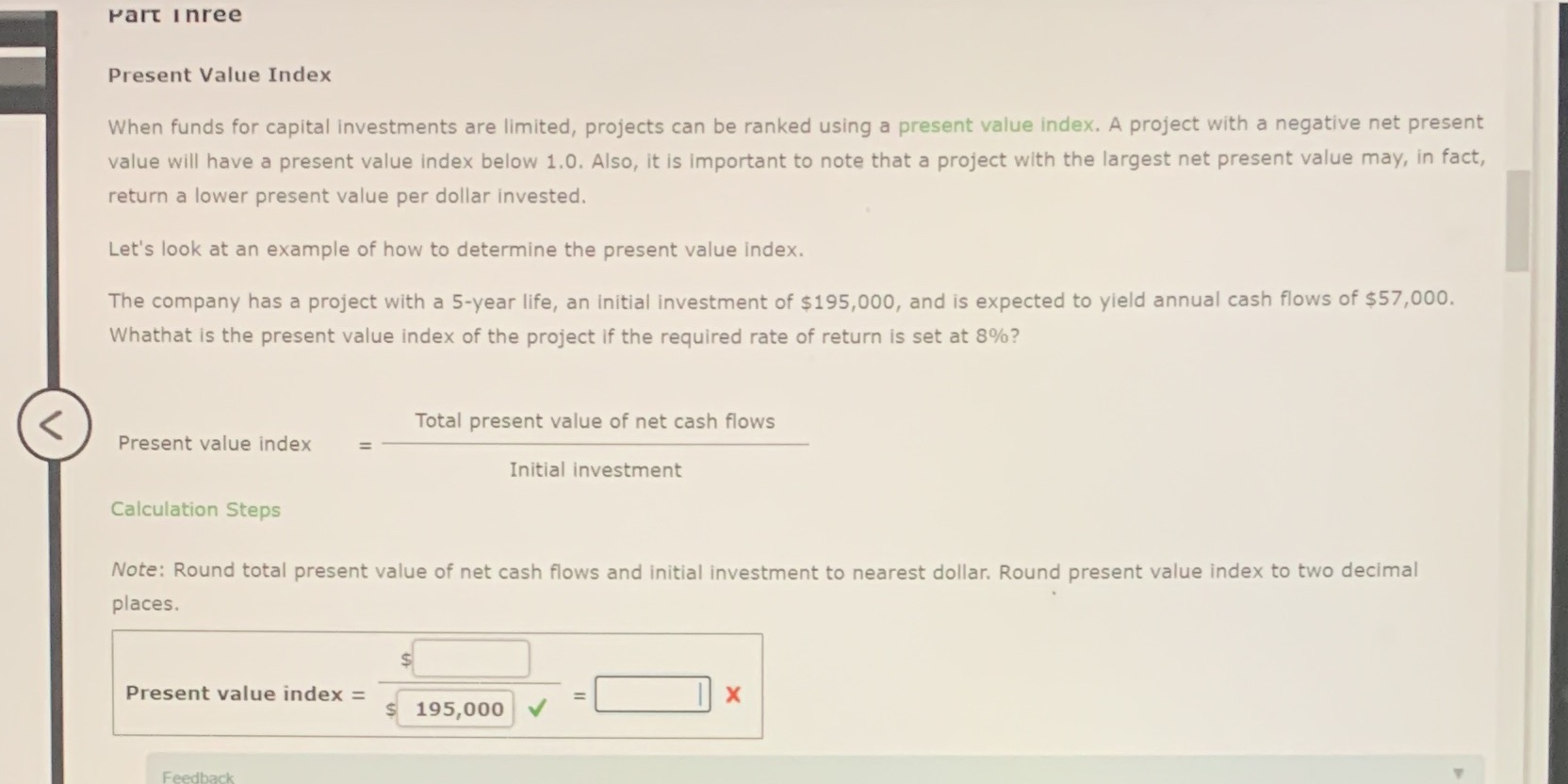 how do i solve for present value index Part Inree Present Value