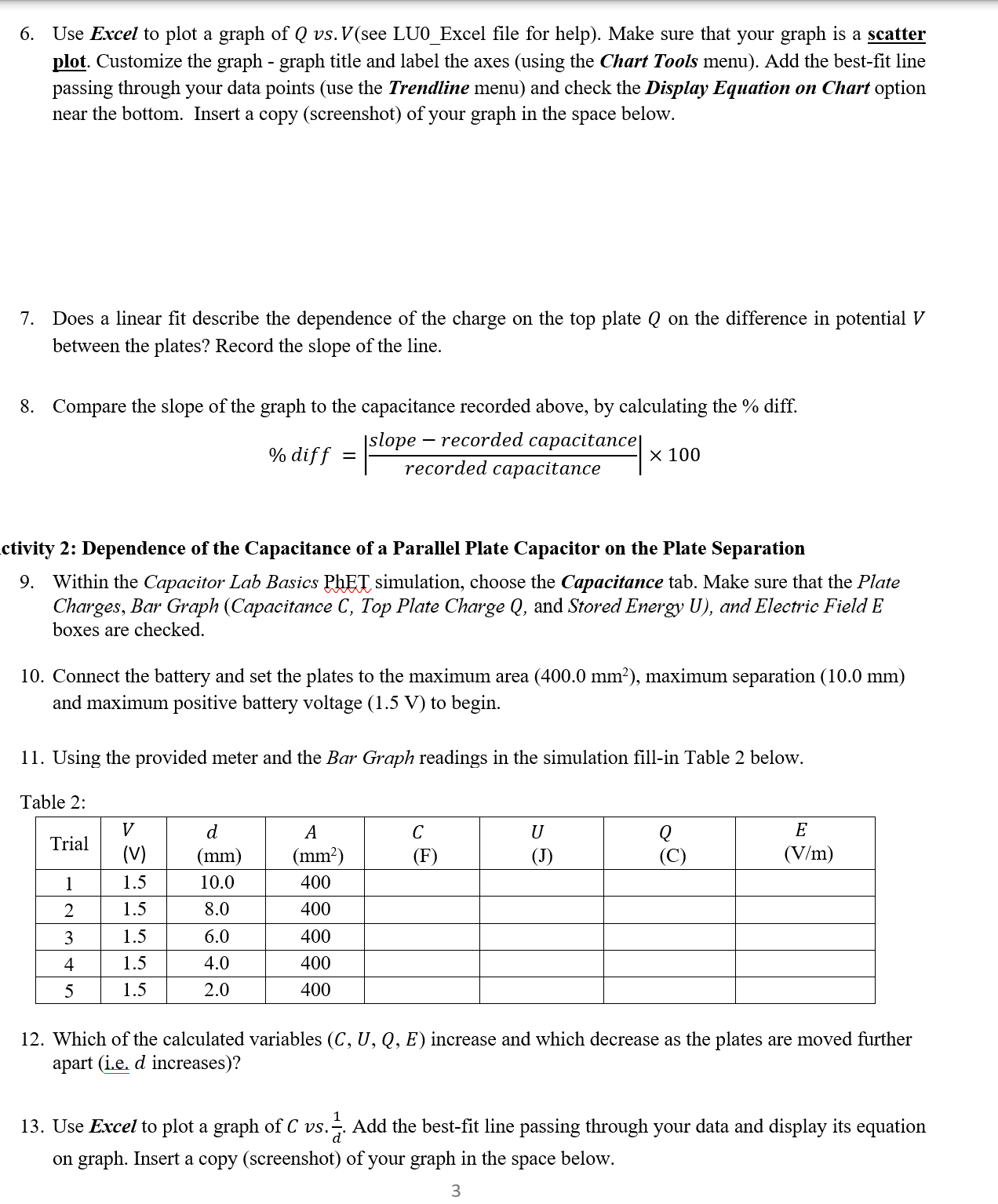 plate separation and plate area on the capacitance u of a parallel