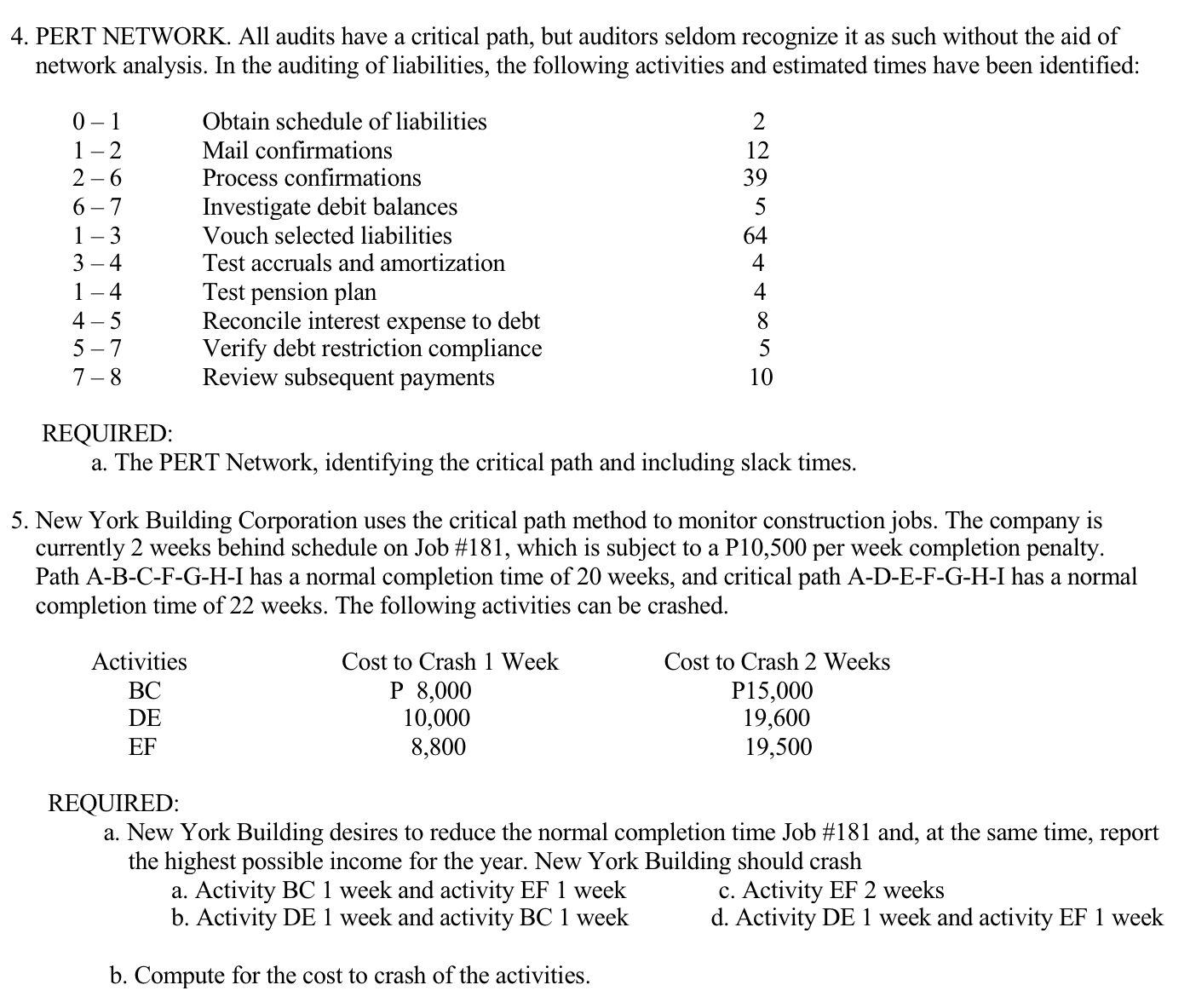 4. PERT NETWORK. All audits have a critical path, but auditors