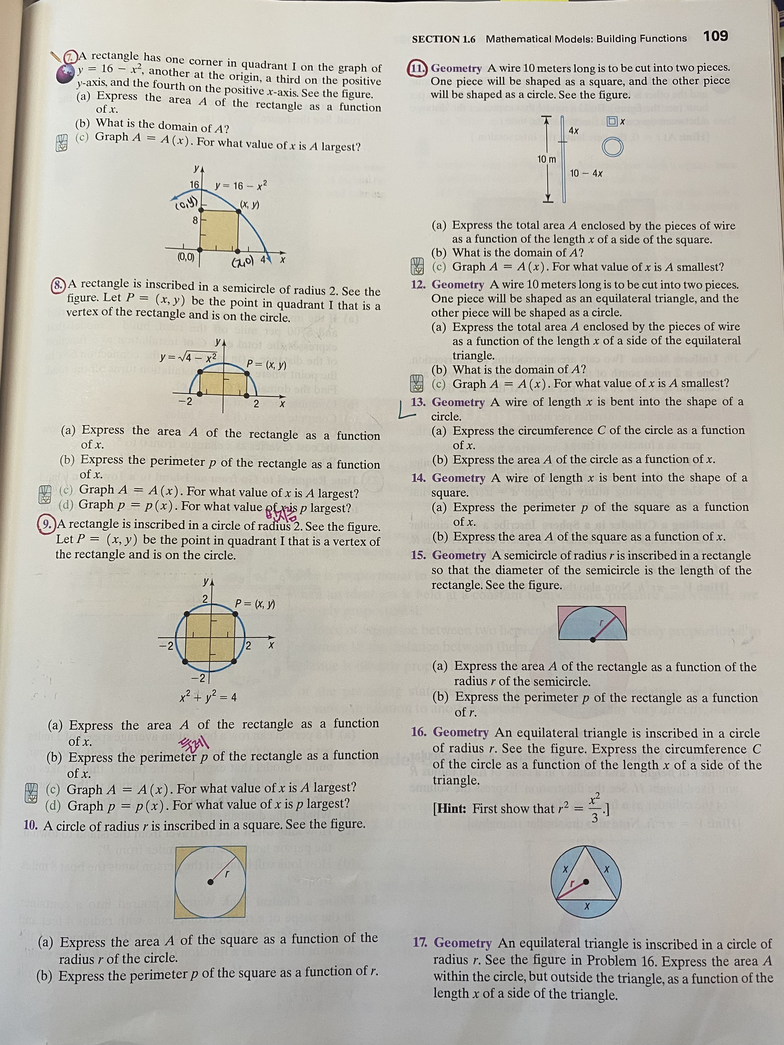 Please solve the circle. SECTION 1.6 Mathematical Models: Building Functions 109 A