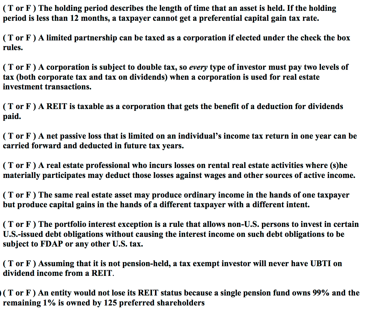 Please help me complete the following problem set. (T or F )