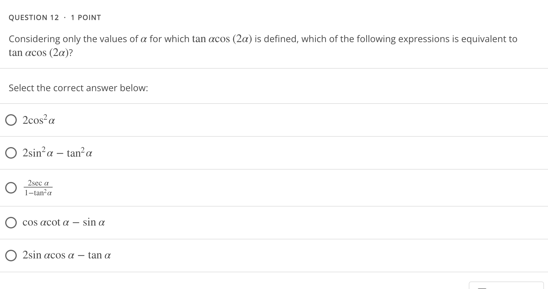 below: tan(26) = D I FEEDBACK QUESTION 11 ' 1 POINT If