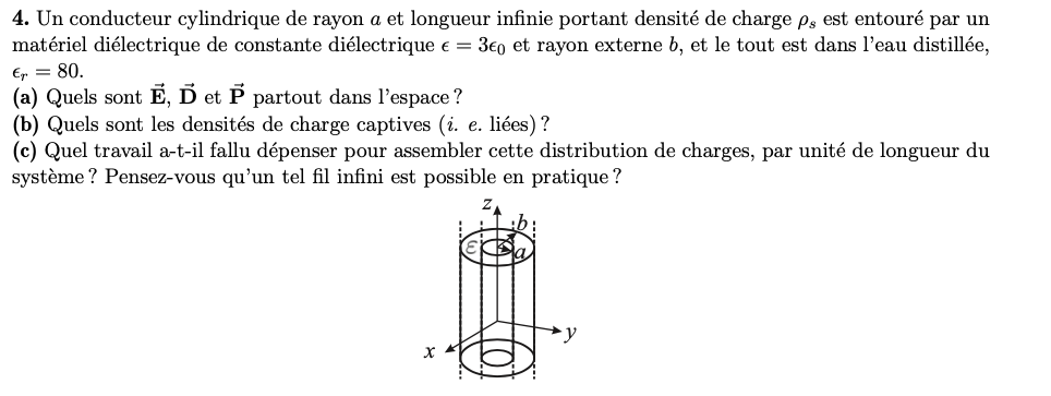 4. Un conducteur cylindrique de rayon a et longueur infinie portant densit