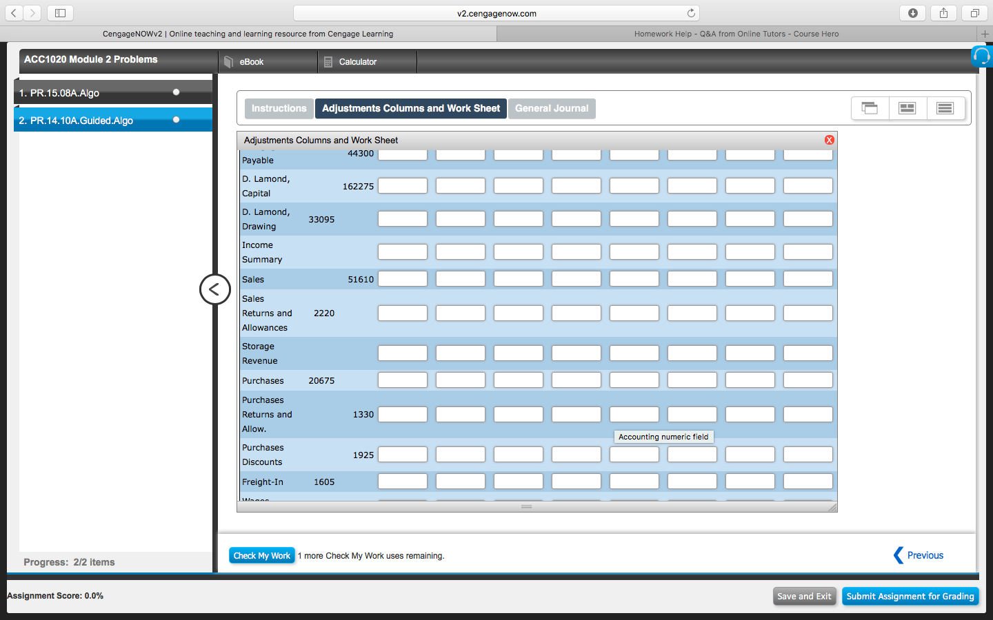 Minimum: Columns and Work Sheet General Journal Mm Completlon of a Work