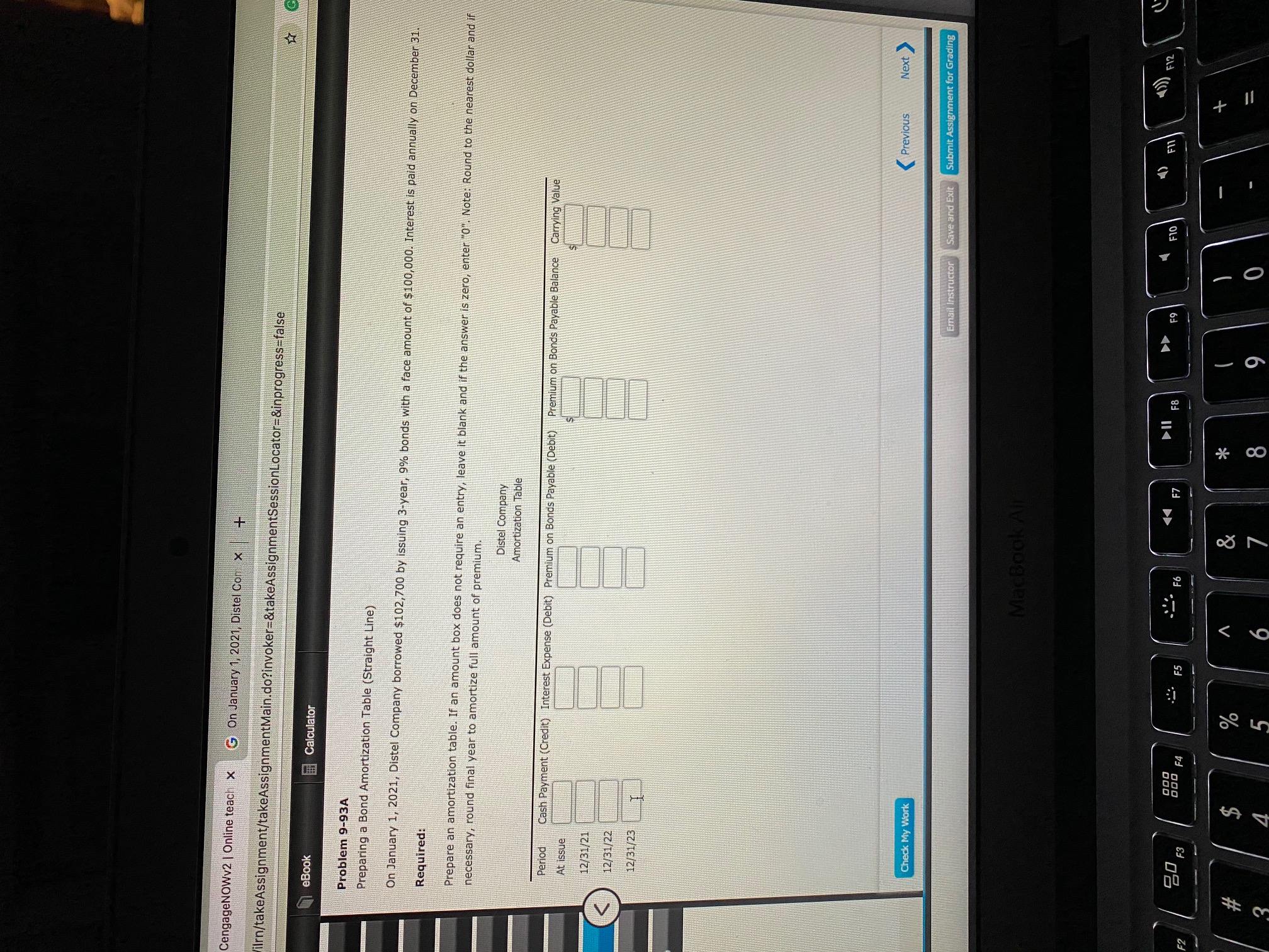 Preparing a Bond Amortization Table (Straight Line)On January 1, 2021, Distel Company