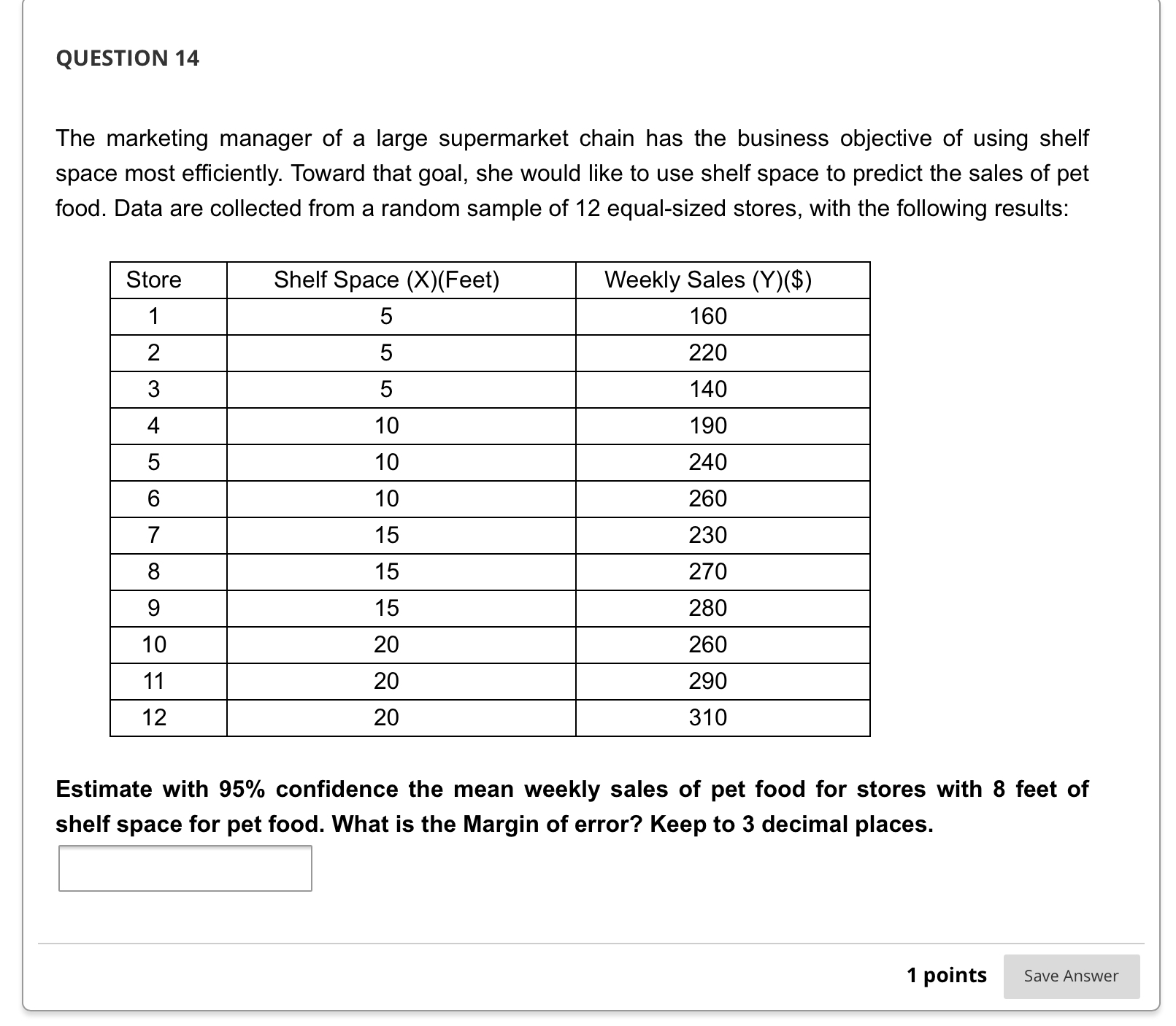 Save AnswerQUESTION 4 The marketing manager of a large supermarket chain has