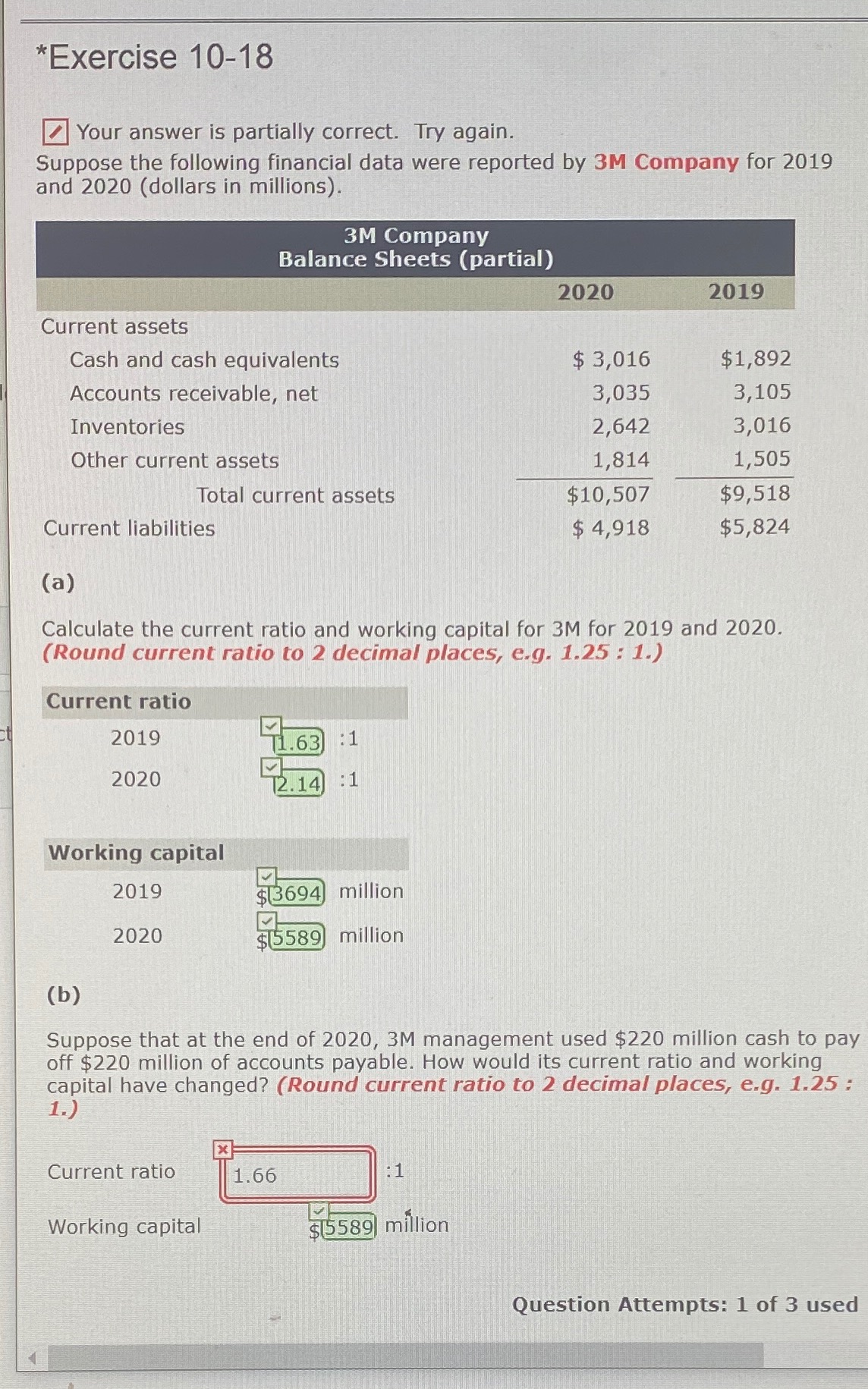  *Exercise 10-18 Your answer is partially correct. Try again. Suppose the