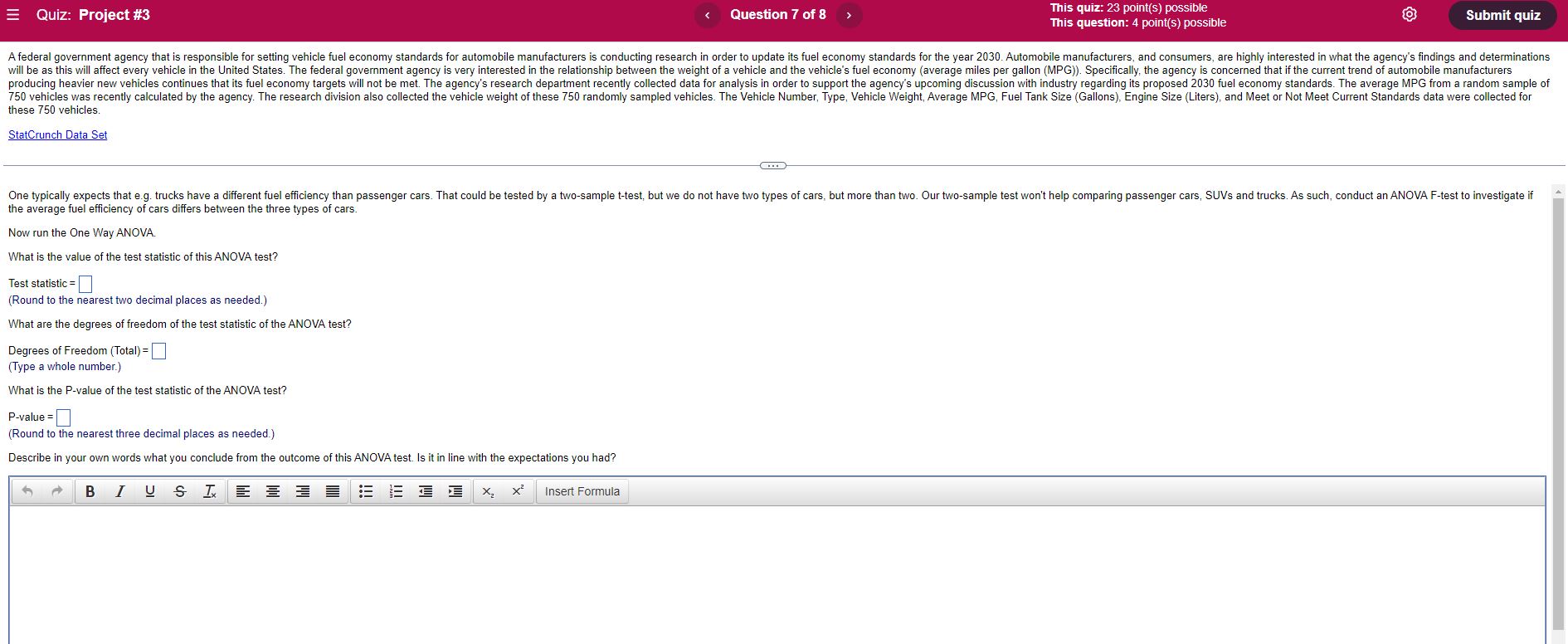 Quiz: Project #3 This quiz: 23 point(s) possible Question 7 of 8
