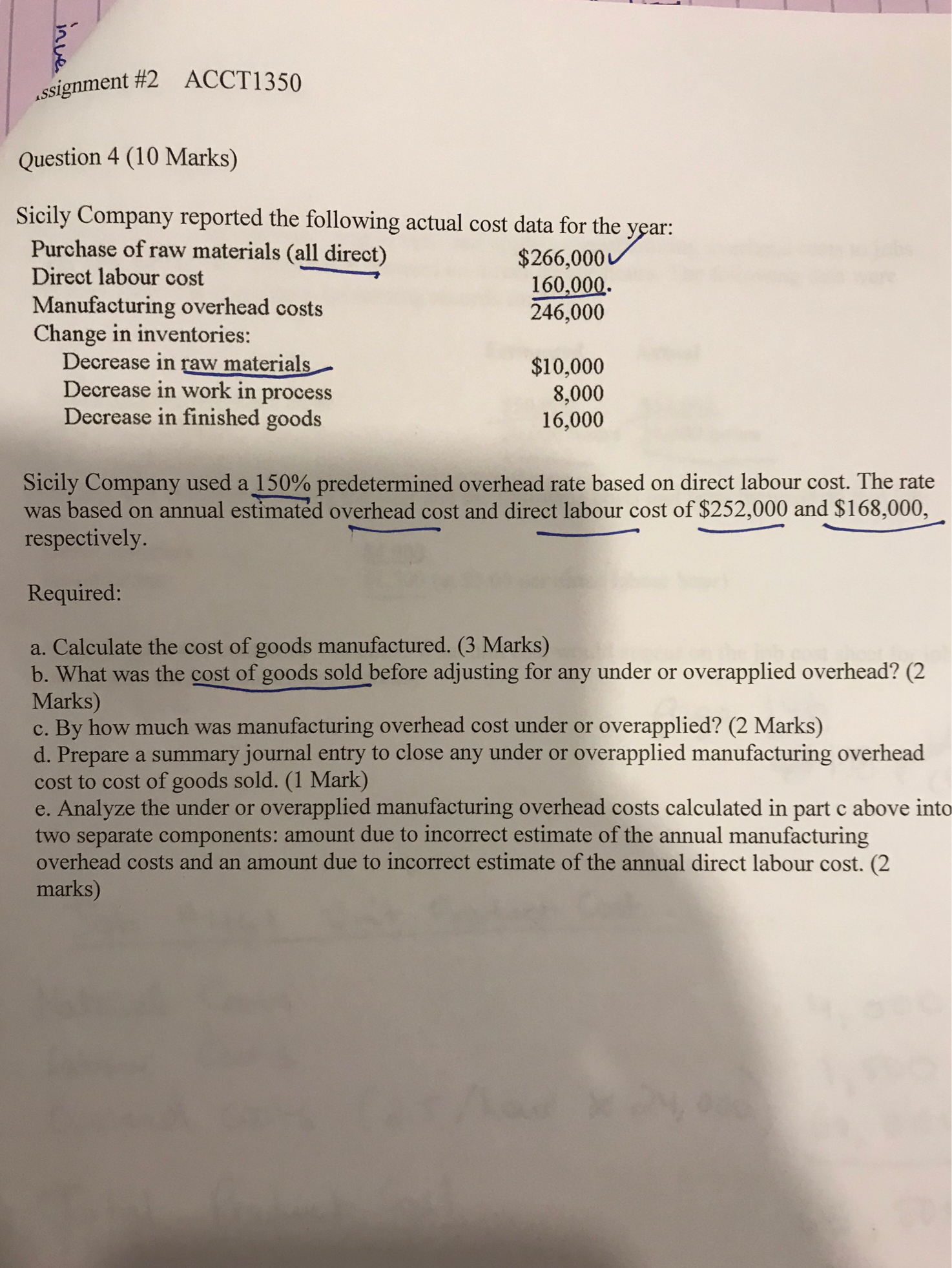 ssignment # 2 ACCT1350 Question 4 ( 10 Marks ) Sicily