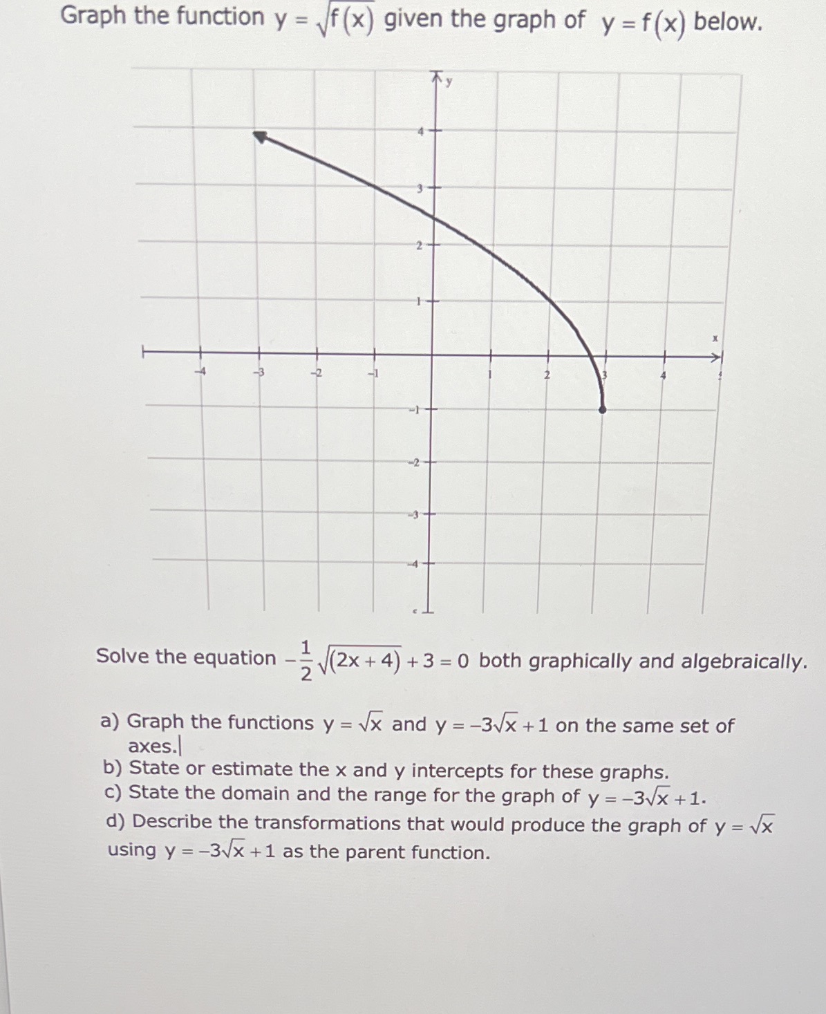  Graph the function y = f (x) given the graph of