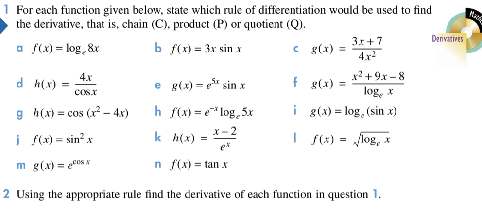 Differentiation and applicationsMixed problems on differentiation(* Ignore this section* - wk 3-4,