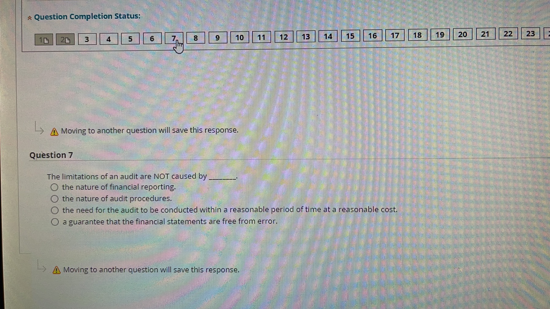 789................ * Question Completion Status: 21 23 2 3 4 5 6