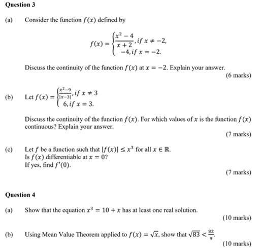  Question 3 (a) Consider the function f(x) defined by f (x)