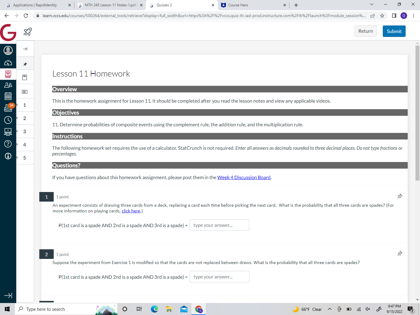 Applications | RapidIdentity x | MTH 245 Lesson 11 Notes-1.pdf: x