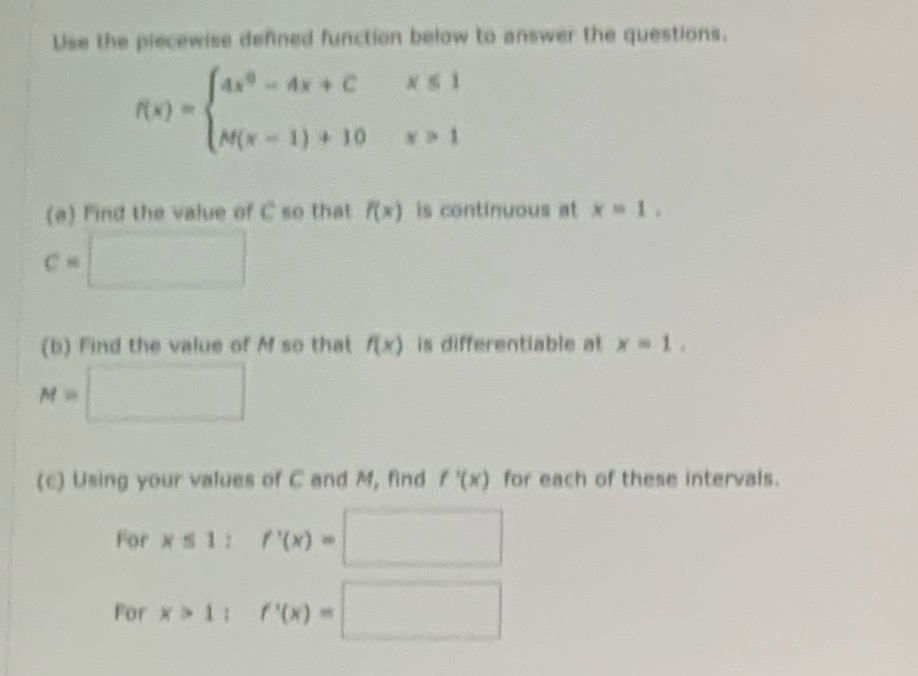 Use the piecewise defined function below to answer the questions, AN