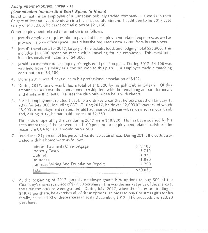  Assignment Problem Three 11 { Commission income And Worlr Space to