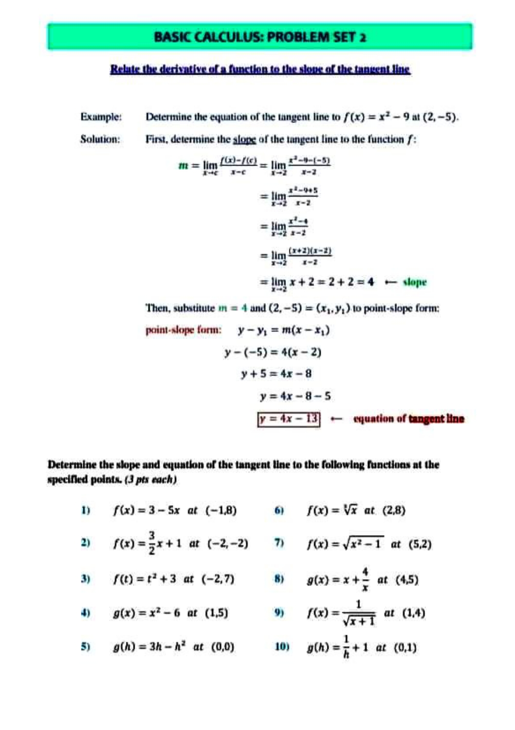 SOLVE WITH SOLUTION LIKE IN THE PICTURE BASIC CALCULUS: PROBLEM SET 2