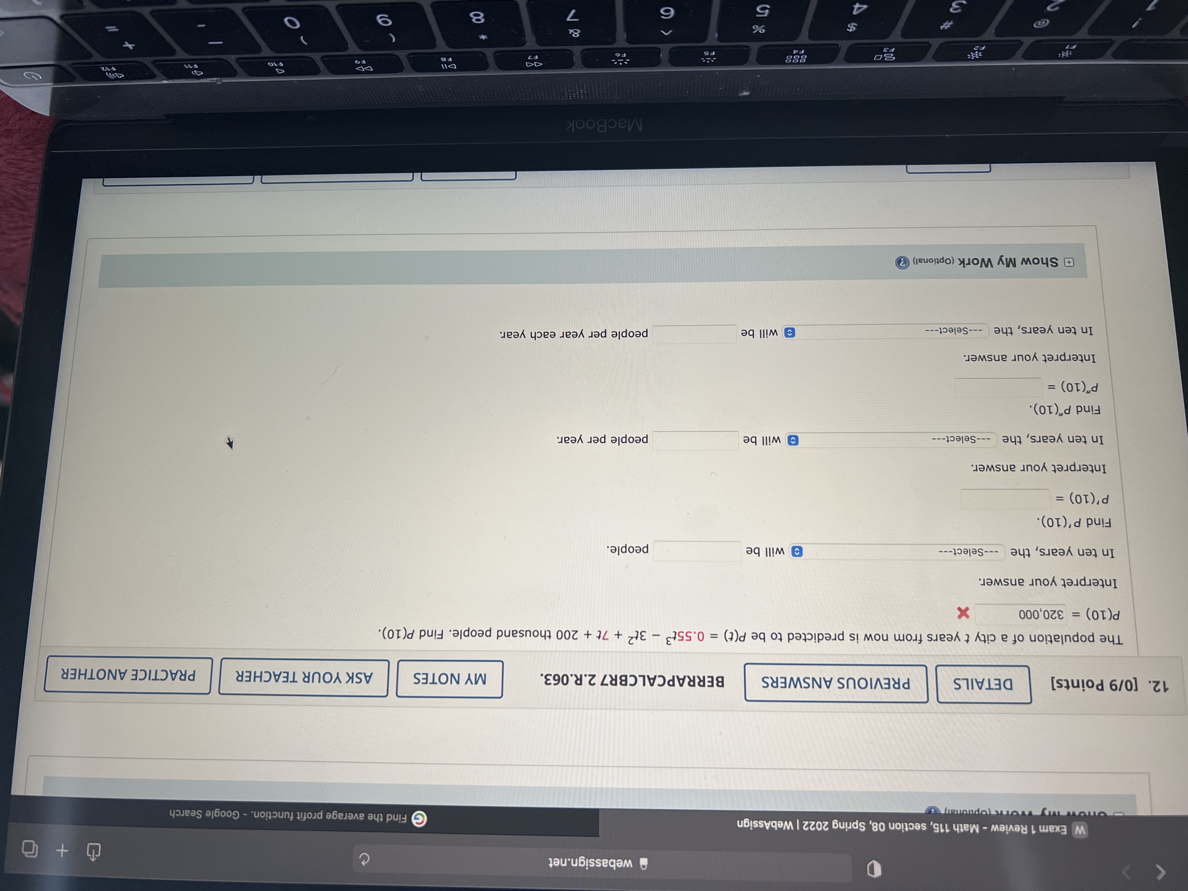 Calculus webassign.net C + W Exam 1 Review - Math 115, section