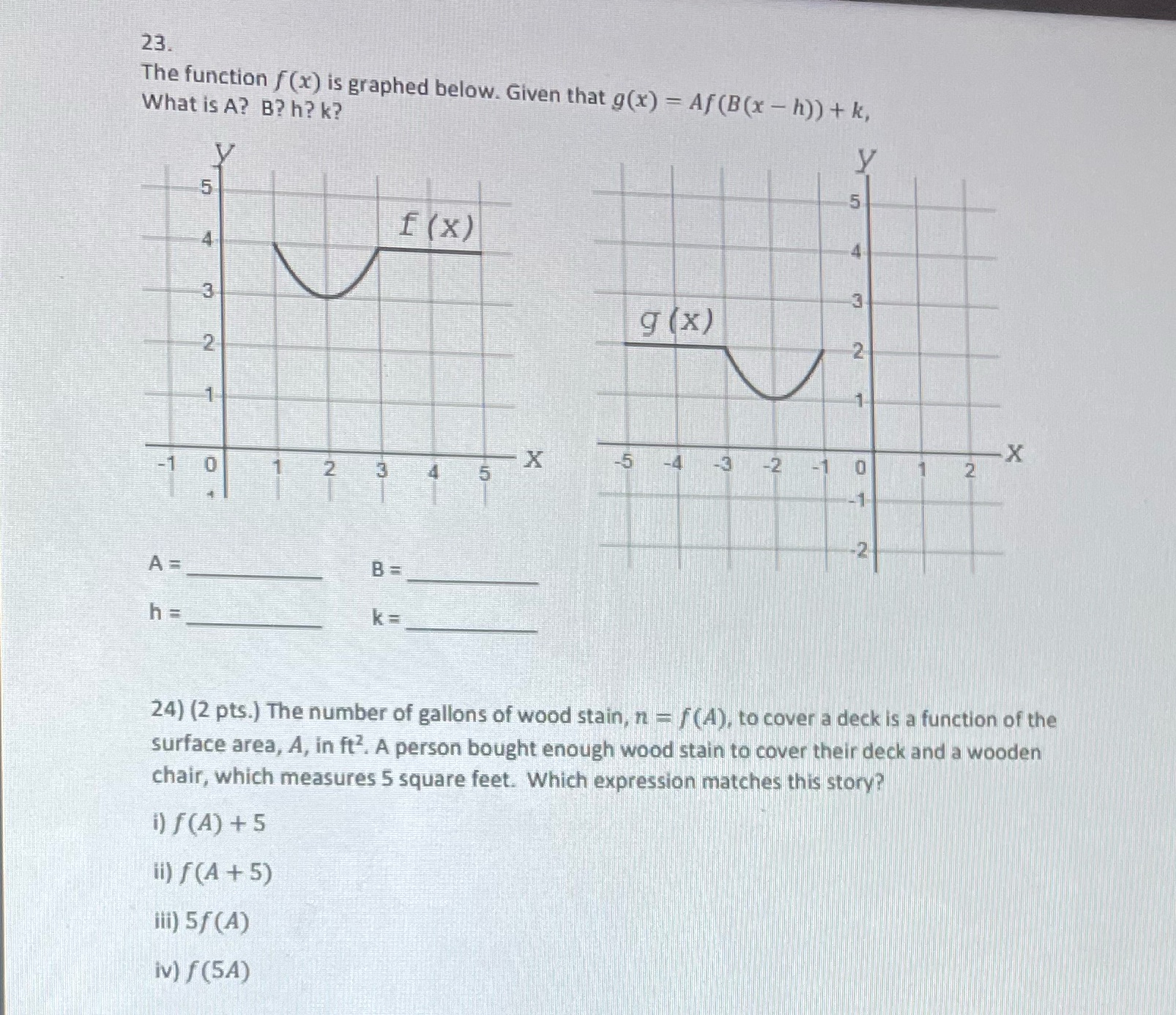  23. The function f(x) is graphed below. Given that g(x) =