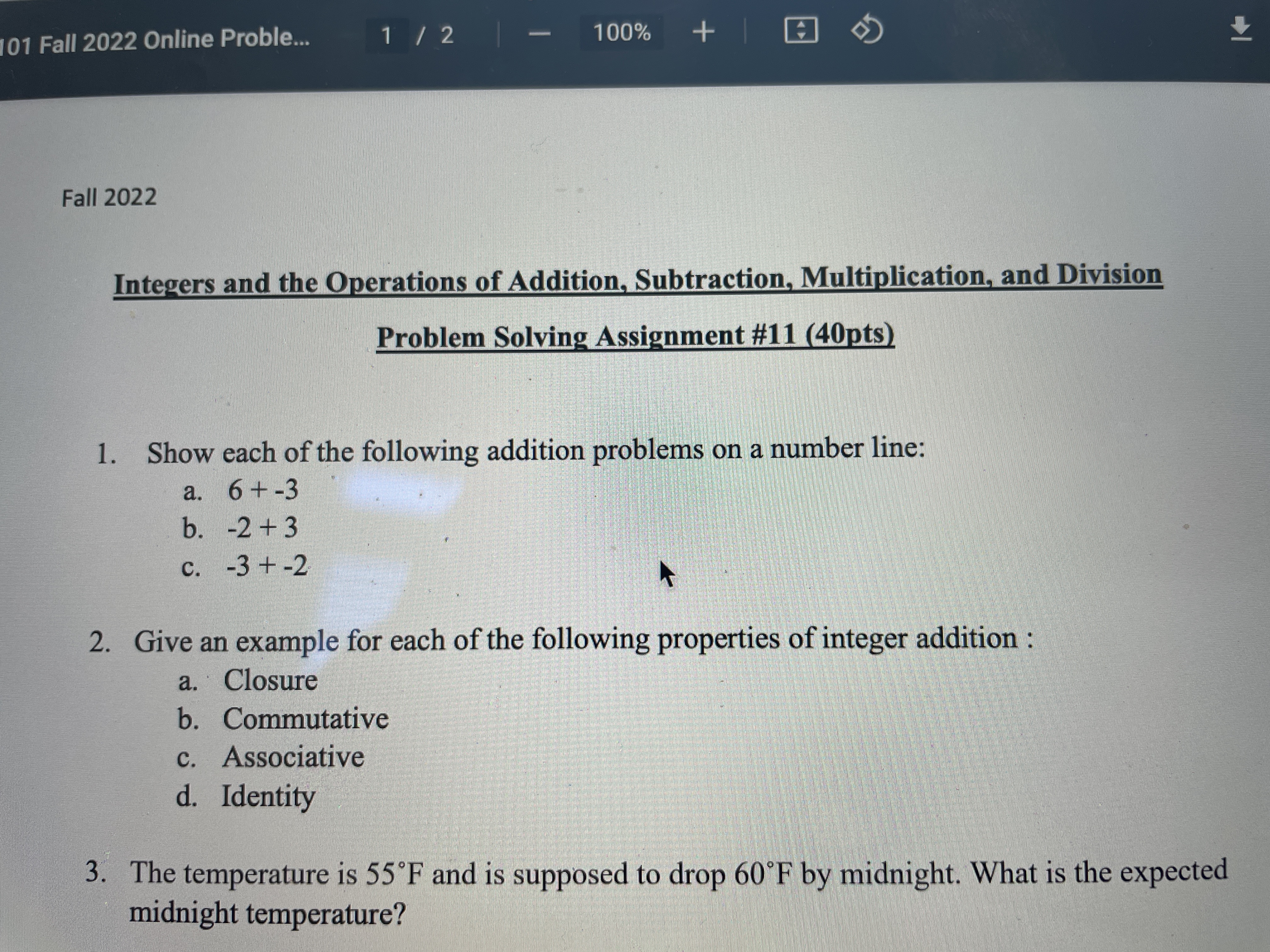  101 Fall 2022 Online Proble... 1 /2 100% + Fall 2022