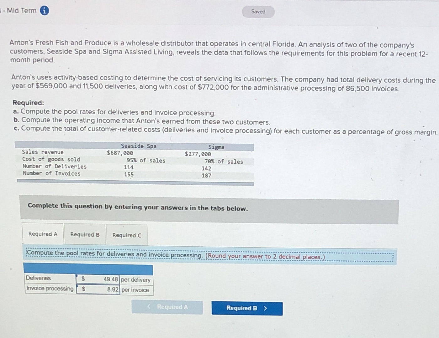 Help needed ASAP please - Mid Term i Saved Anton's Fresh Fish