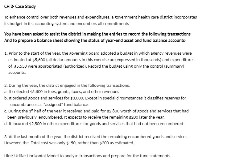  CH 3- Case Study To enhance control over both revenues and