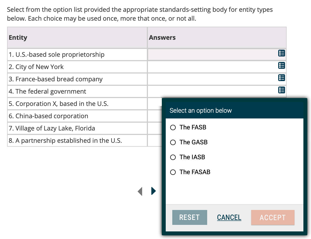 Help with homework problem? Select from the option list provided the appropriate
