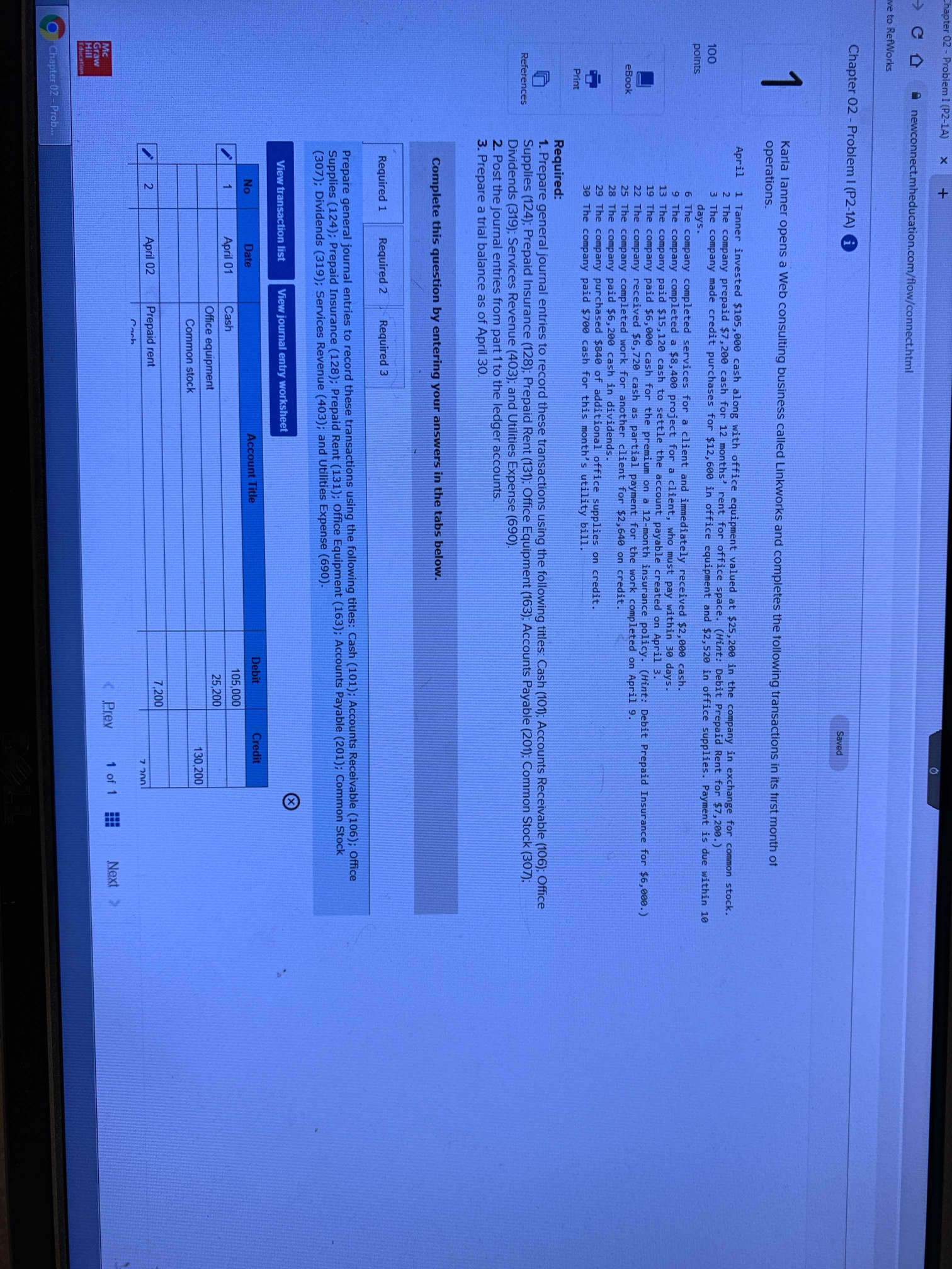 newconnect.mheducation.com/flow/connect.html ve to RefWorks Chapter 02 - Problem I (P2-1A) Saved