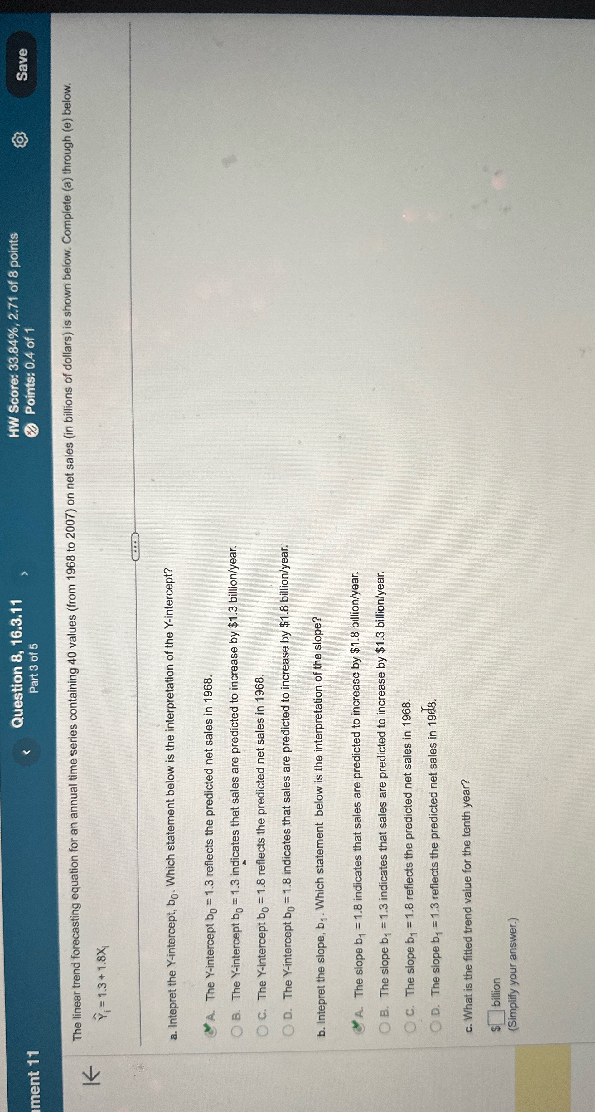 What is the fitted trend value for the fourth year?(Simplify your answer.)d.
