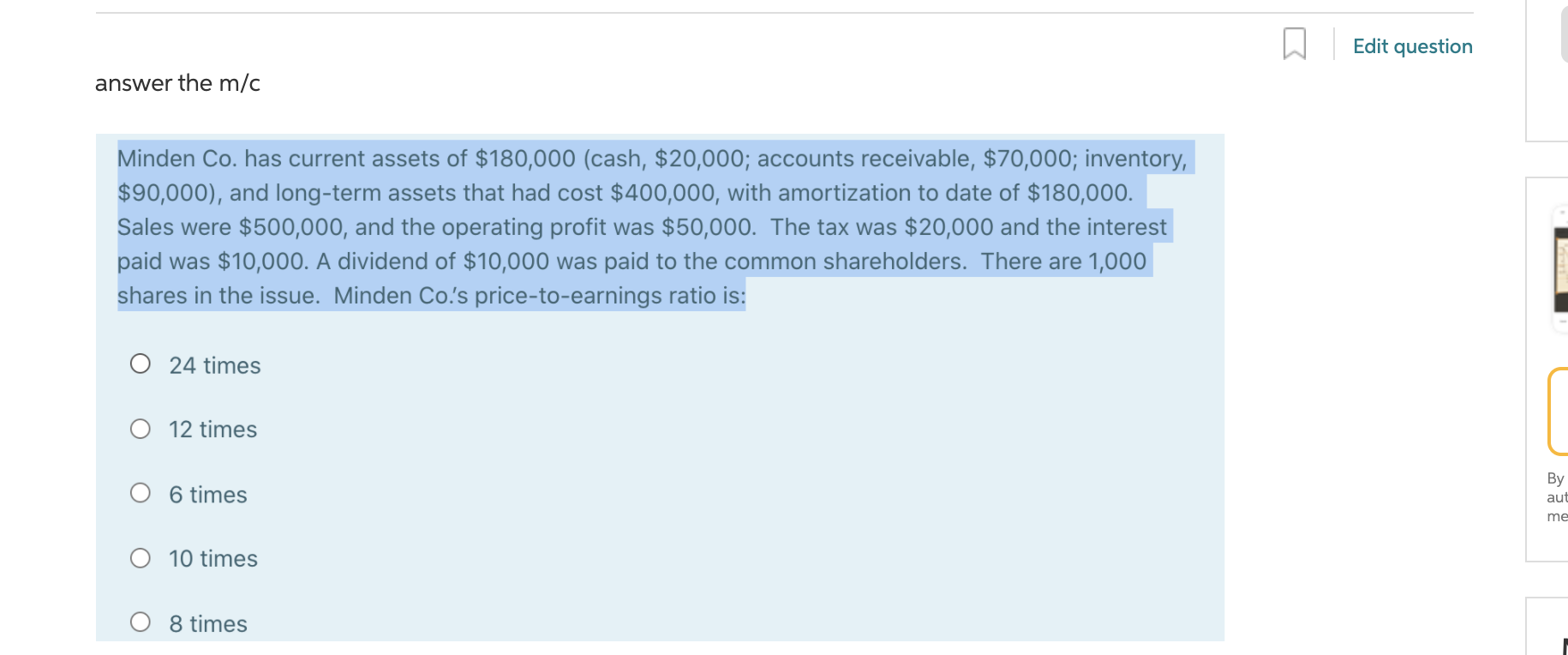answer the mc Edit question answer the m/c Minden Co. has current