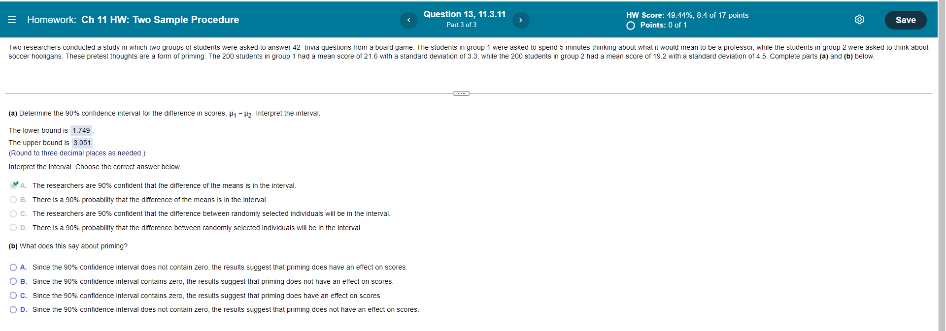 Homework: Ch 11 HW: Two Sample Procedure Question 13, 11.3.11 O O