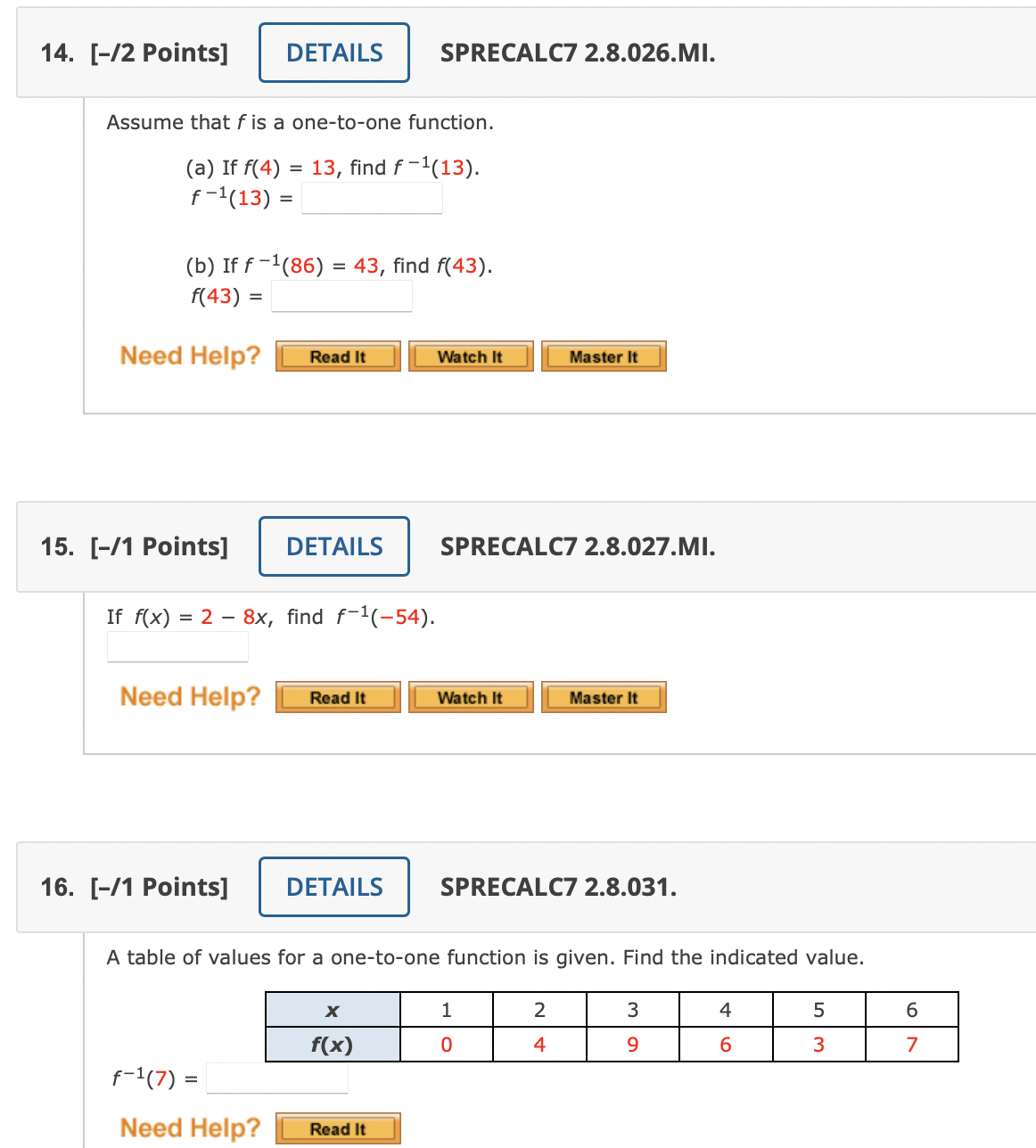 part (a)? Need Help? [3/5 Points] DETAILS PREVIOUS ANSWERS SPRECALC7 2.8.003. A