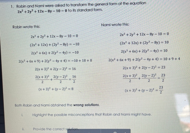 Please answer the given problem. Highlight all the possible misconceptions that Robin