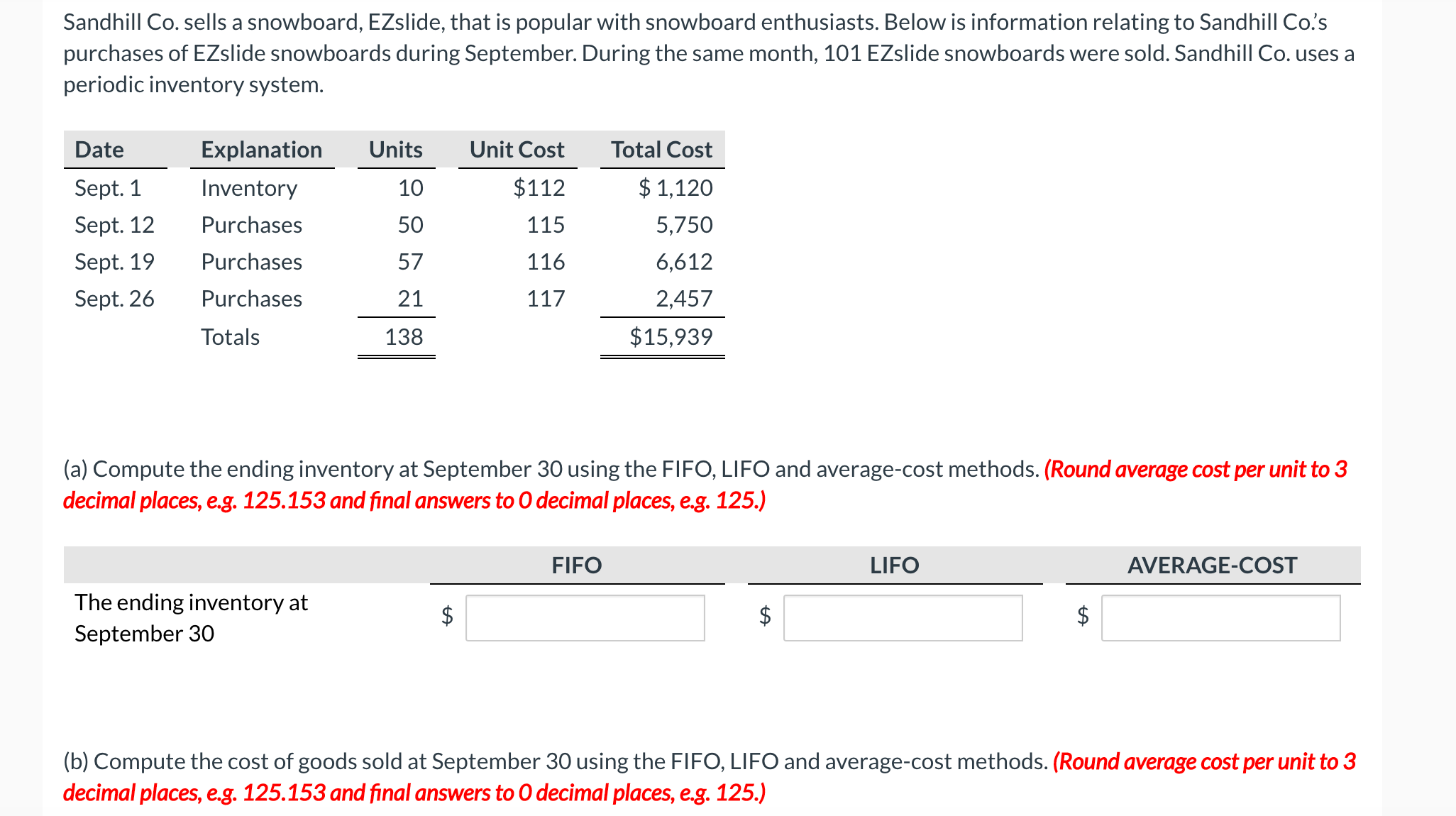 Explain how you reached your answer Sandhill Co. sells a snowboard, EZslide,