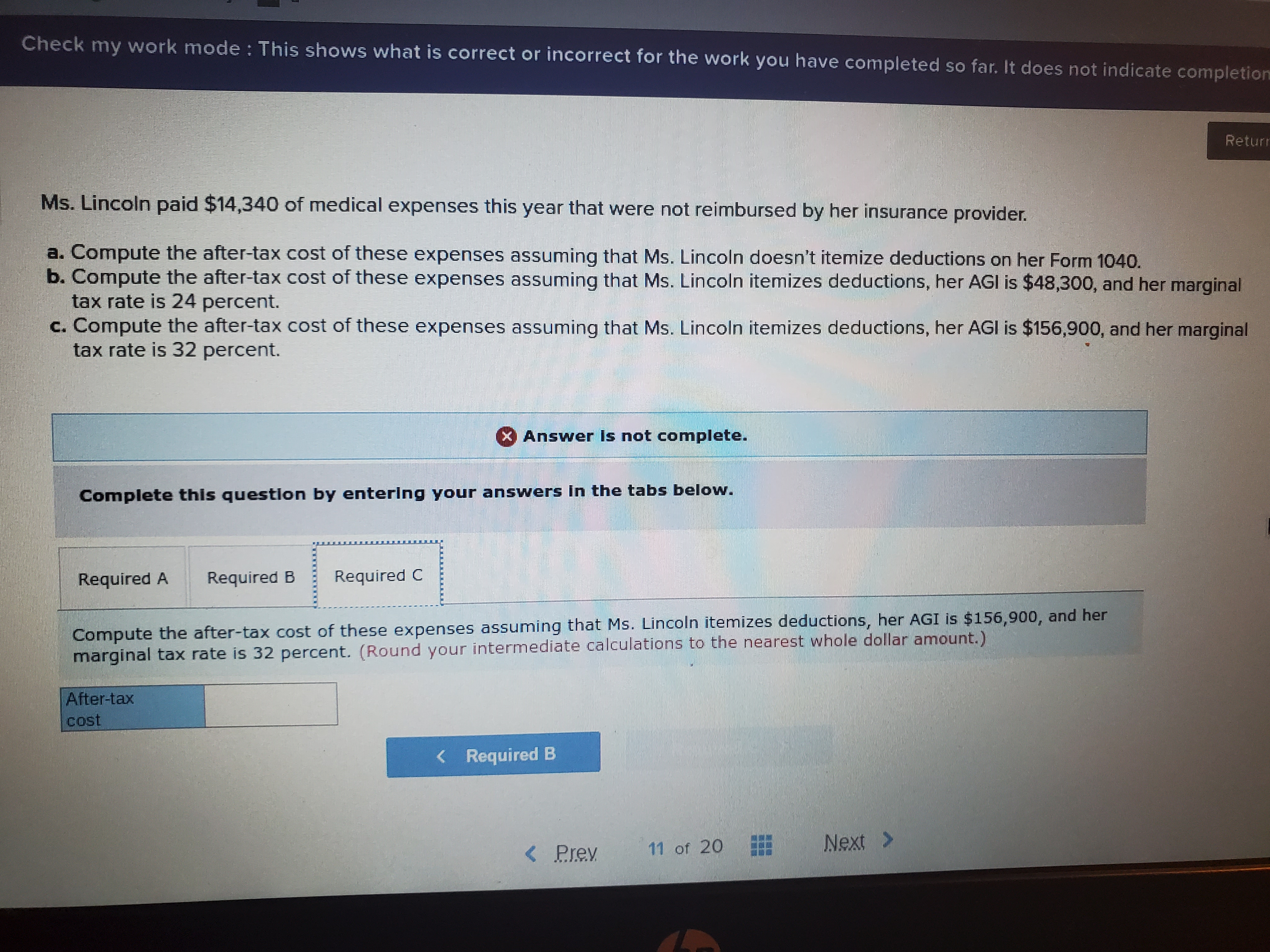 Please help with c part Check my work mode : This shows