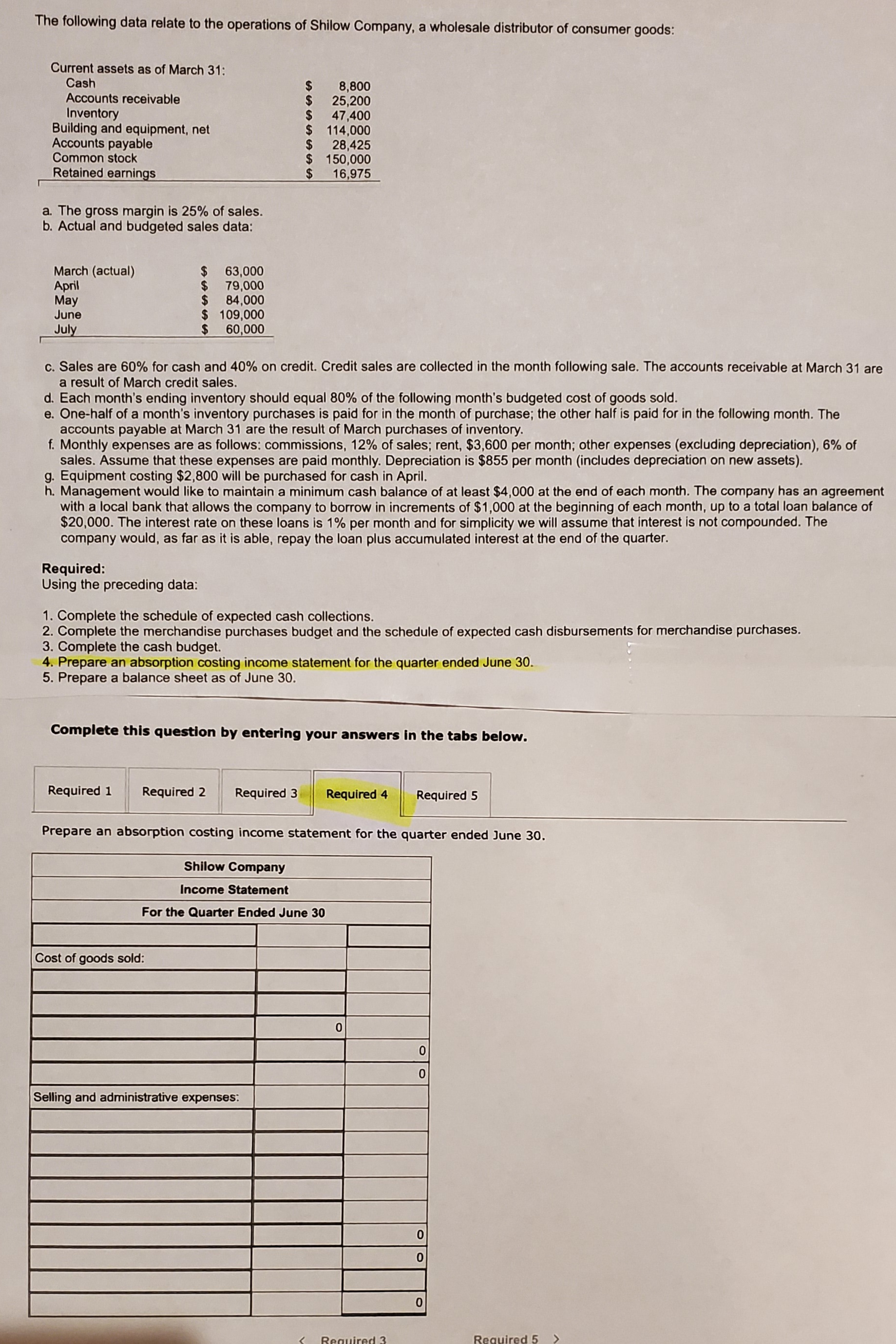 HelloI need help with required question #4... The following data relate to