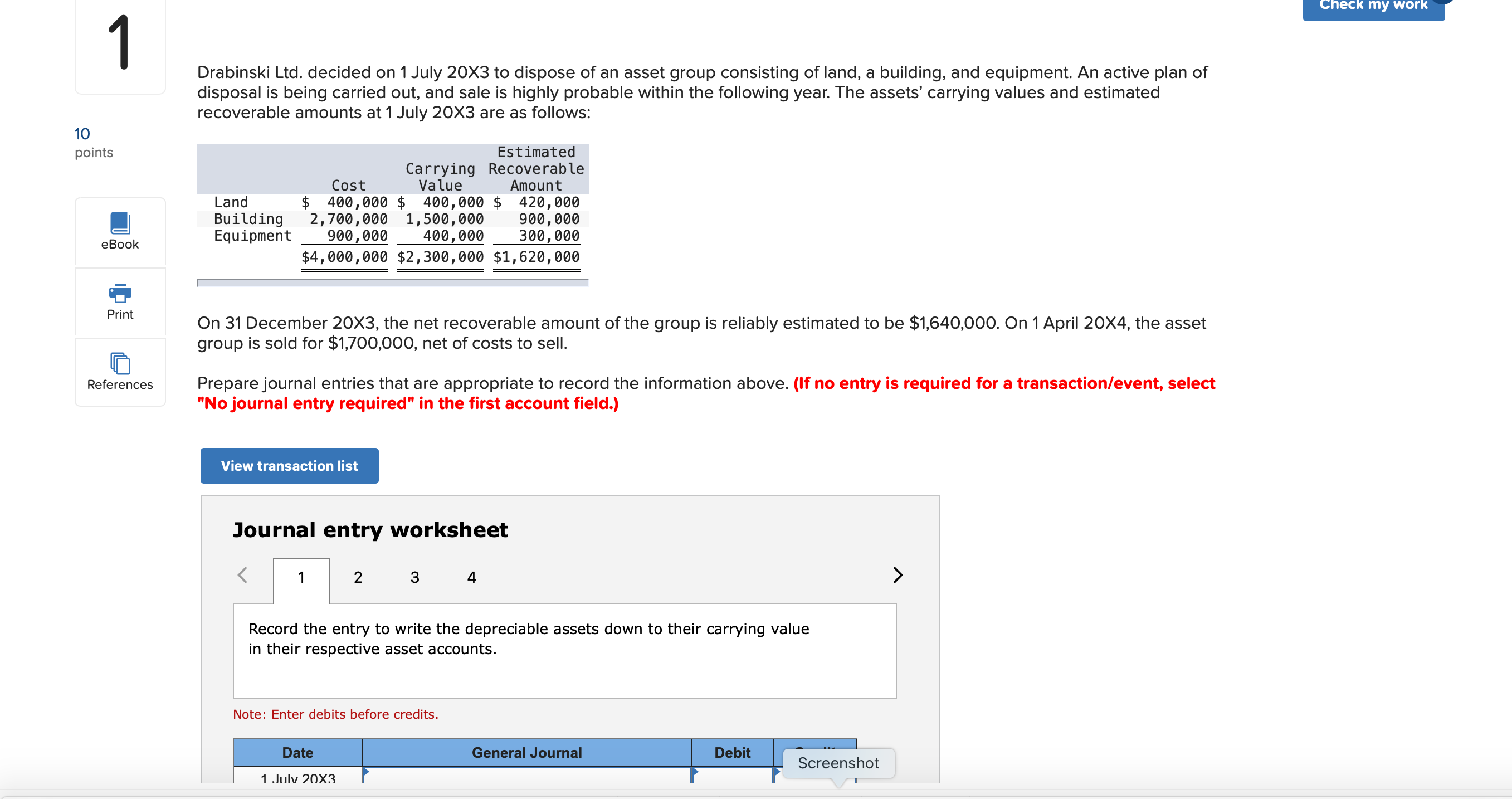 hw help, having difficulty getting correct values ec my wor Drabinski Ltd.