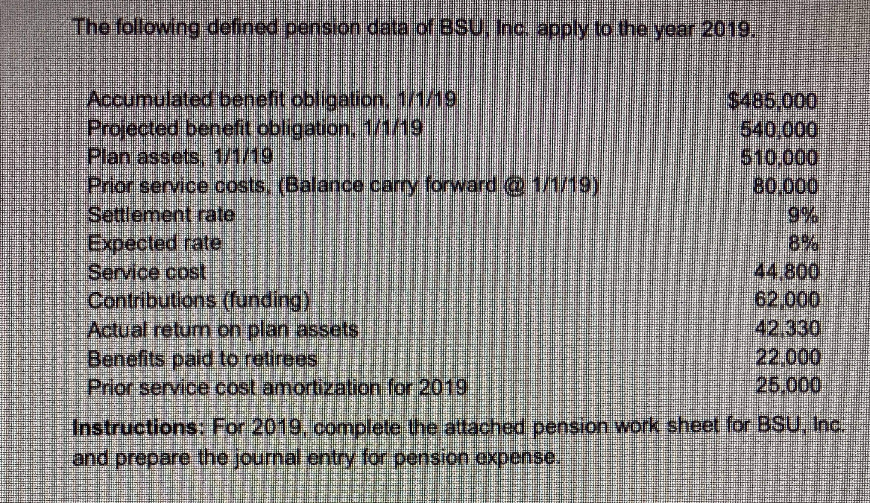 Please help will attach exact worksheet The following defined pension data of