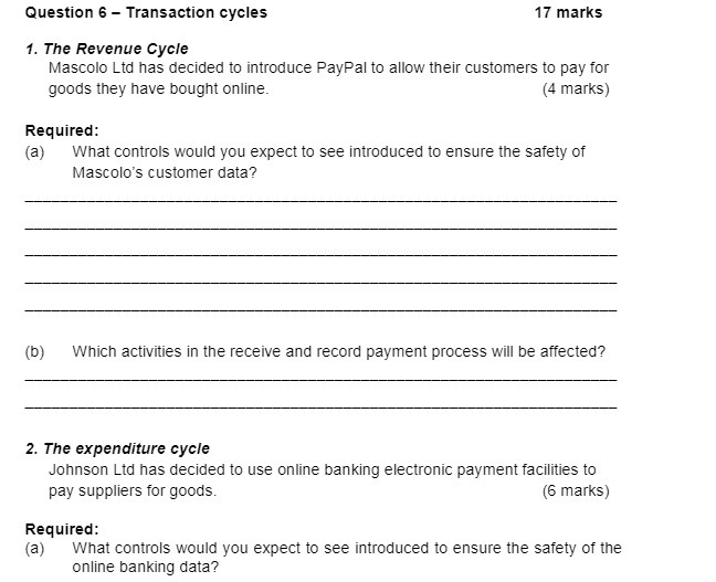 Question E Transaction cycles '1? marks 1'. The Revenue Cycle Mascolo